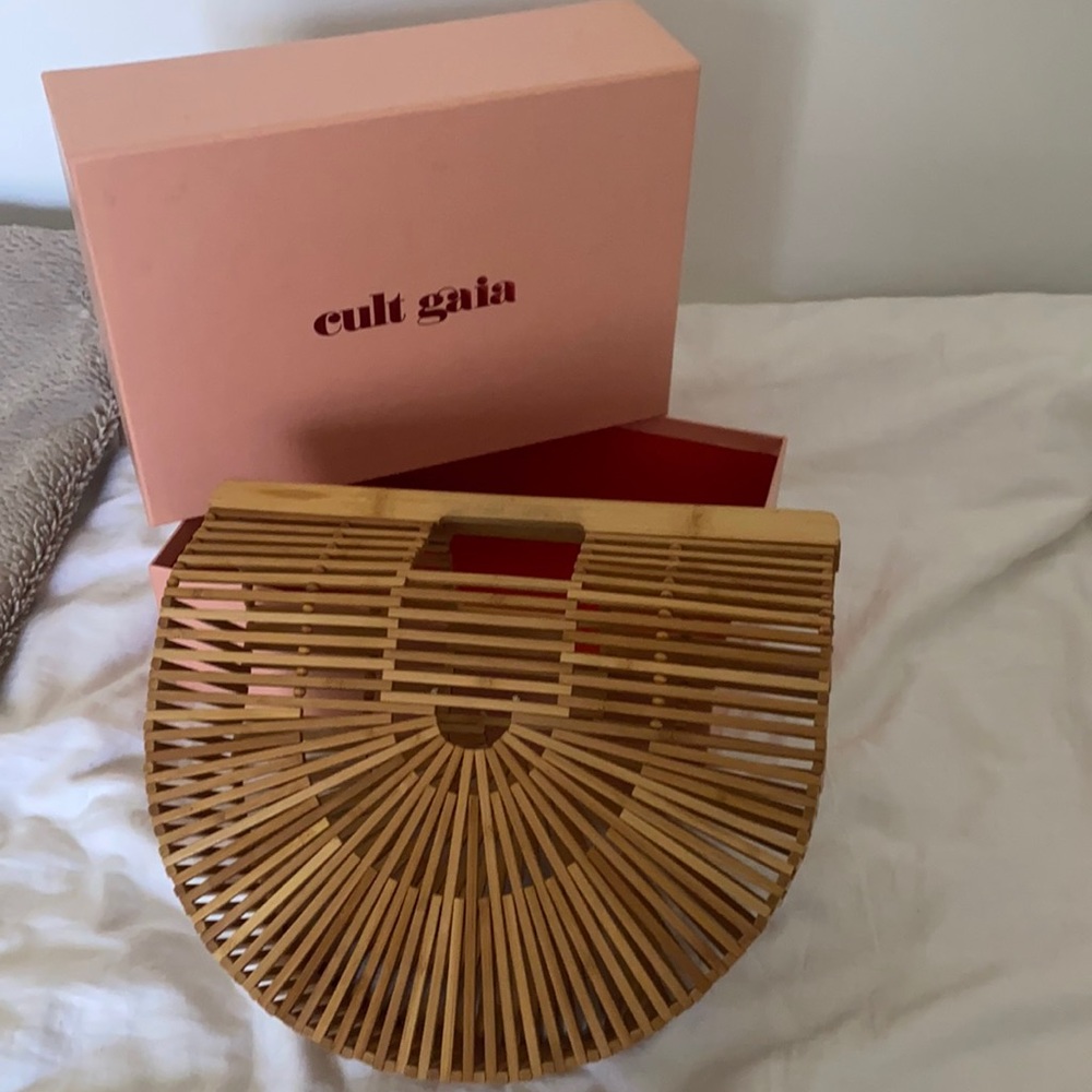 Like new Cult Gaia Tan Gaias Ark Large Half Moon Bamboo Bag Clutch Purse